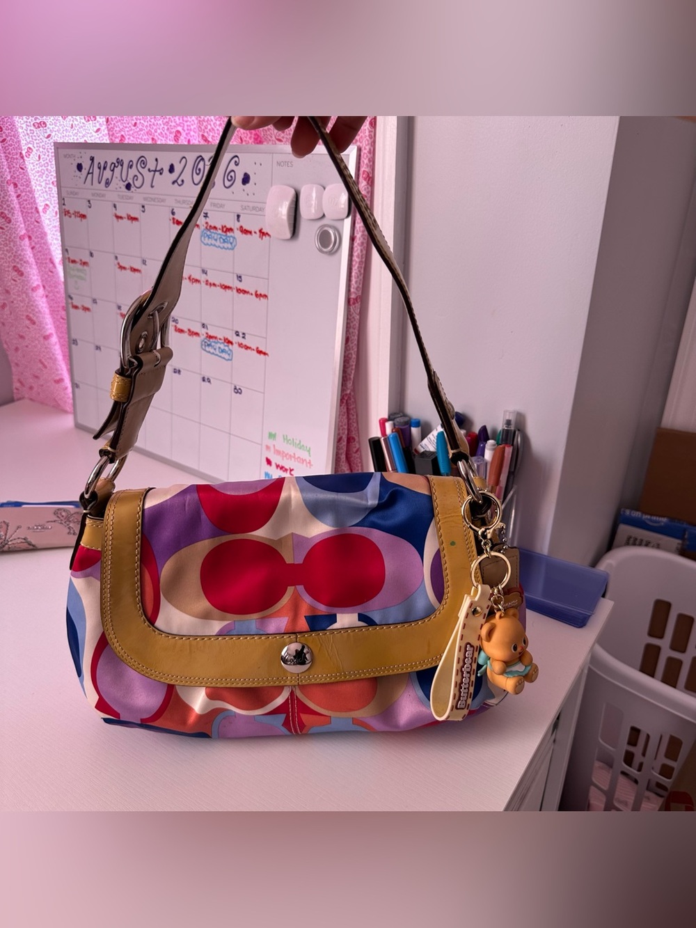 Y2k Vintage Coach Multicolor Circle-Print SoHo Shoulder Bag with Mustard Trim